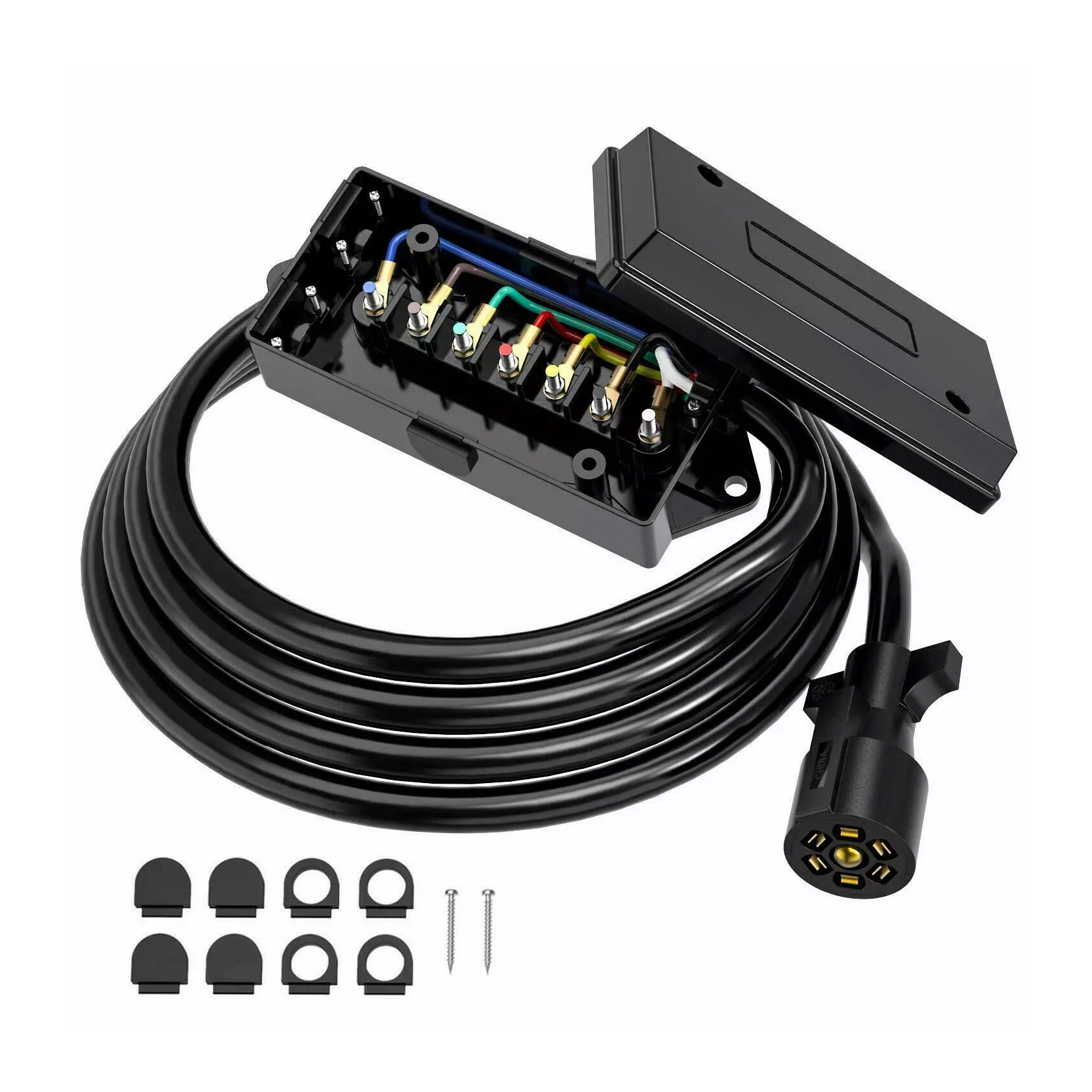 8 FT 7-Way RV Trailer Cord With Junction Box