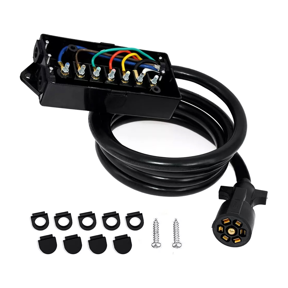 8 FT 7-Way RV Trailer Cord With Junction Box - ENJOE Harness